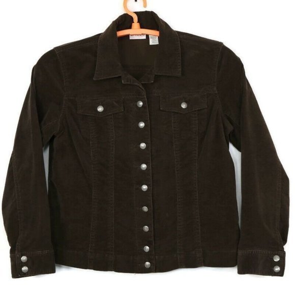 Chico's‎ Corduroy Jacket Coat Blazer Brown Button Stretch Size 1 Medium 8 10 - Picture 1 of 9